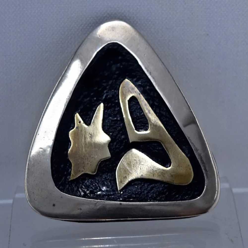 Modernist Sterling Brass Black Lacquer Pin Abstra… - image 2