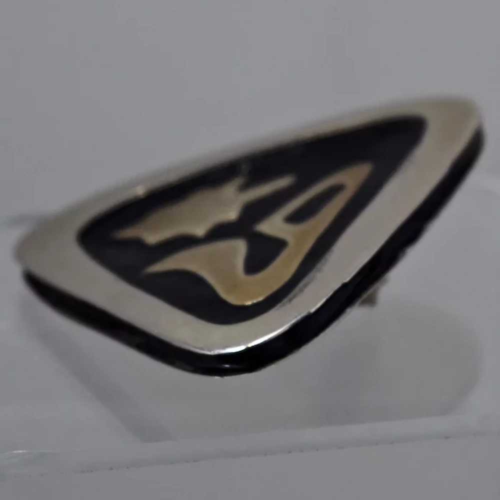 Modernist Sterling Brass Black Lacquer Pin Abstra… - image 3