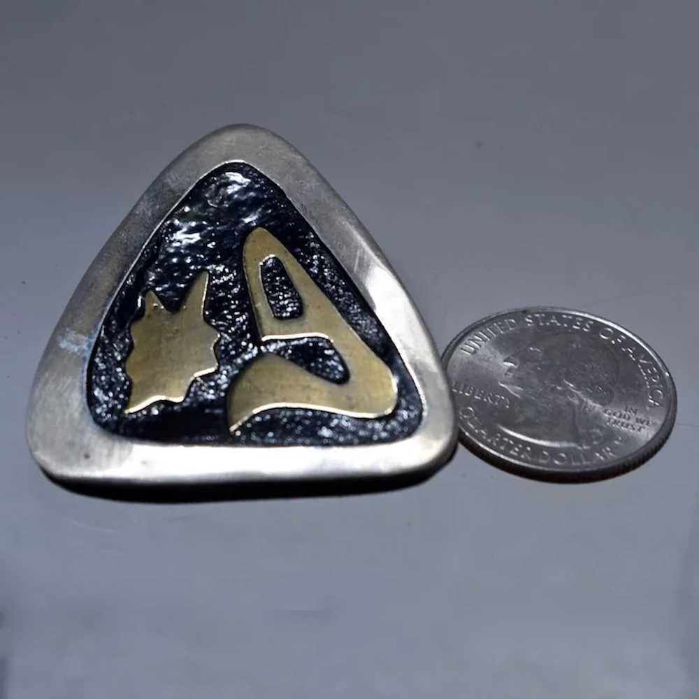 Modernist Sterling Brass Black Lacquer Pin Abstra… - image 6