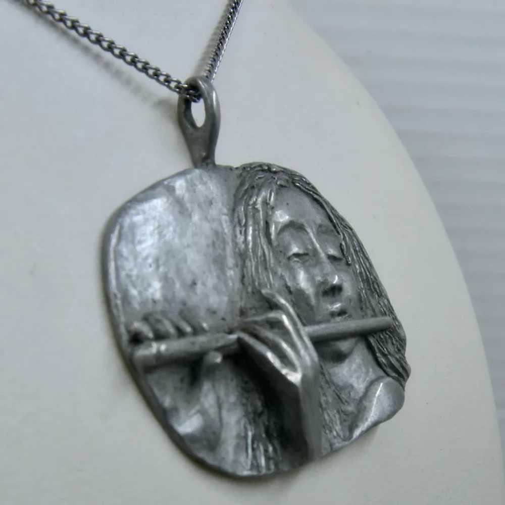 Maya Originals Pewter Flautist Necklace 24 1/2" - image 2