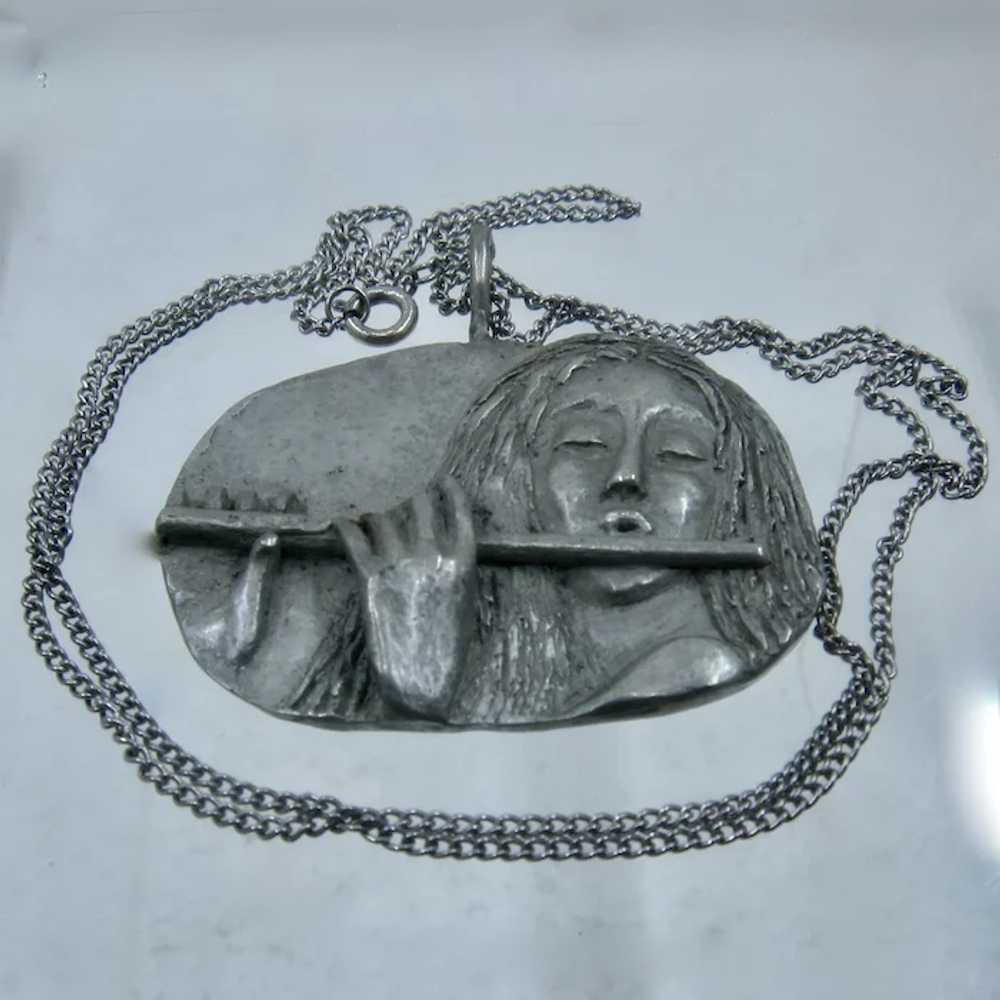 Maya Originals Pewter Flautist Necklace 24 1/2" - image 5