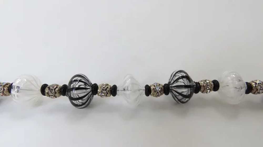 Vintage Murano Glass Bead Necklace Black White - image 5