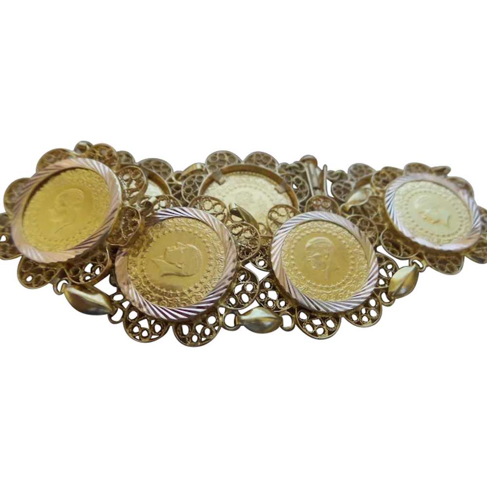 Vintage 14K Yellow Gold Filigree/Coin Bracelet - image 1