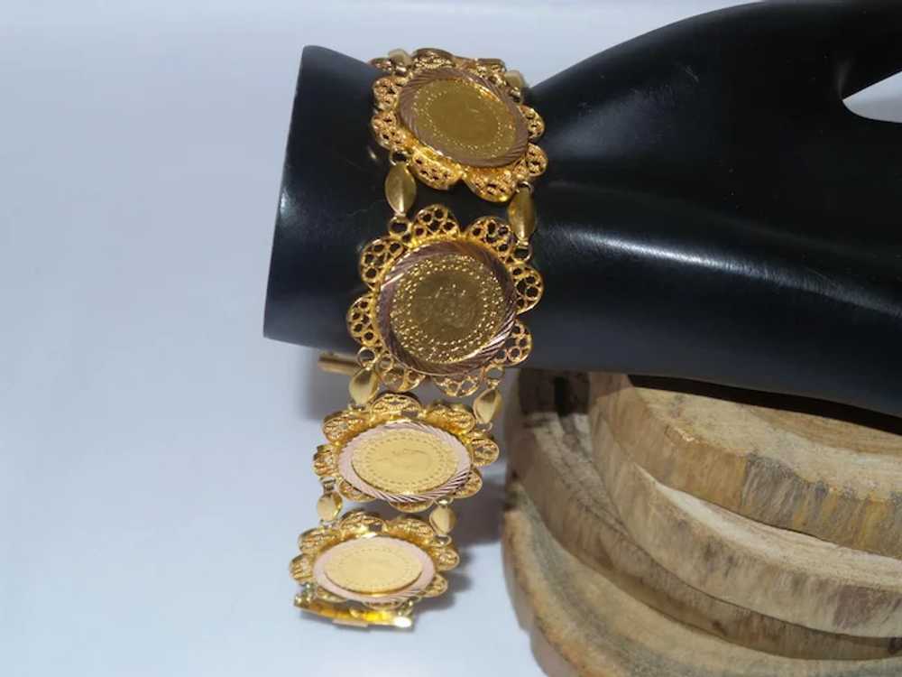 Vintage 14K Yellow Gold Filigree/Coin Bracelet - image 4