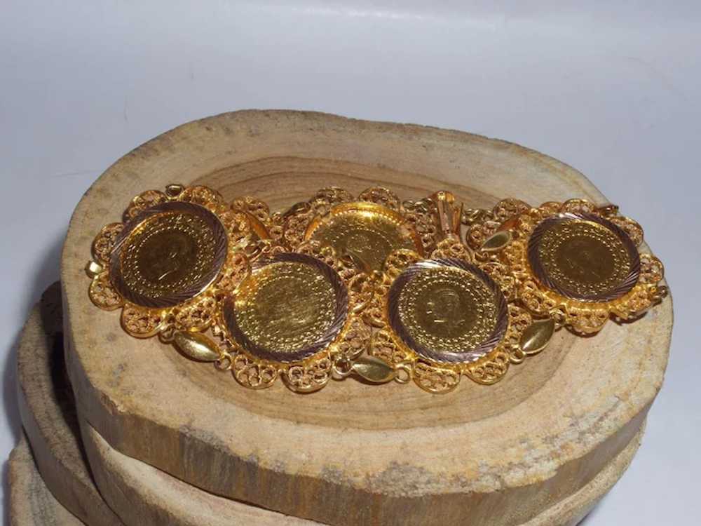 Vintage 14K Yellow Gold Filigree/Coin Bracelet - image 5