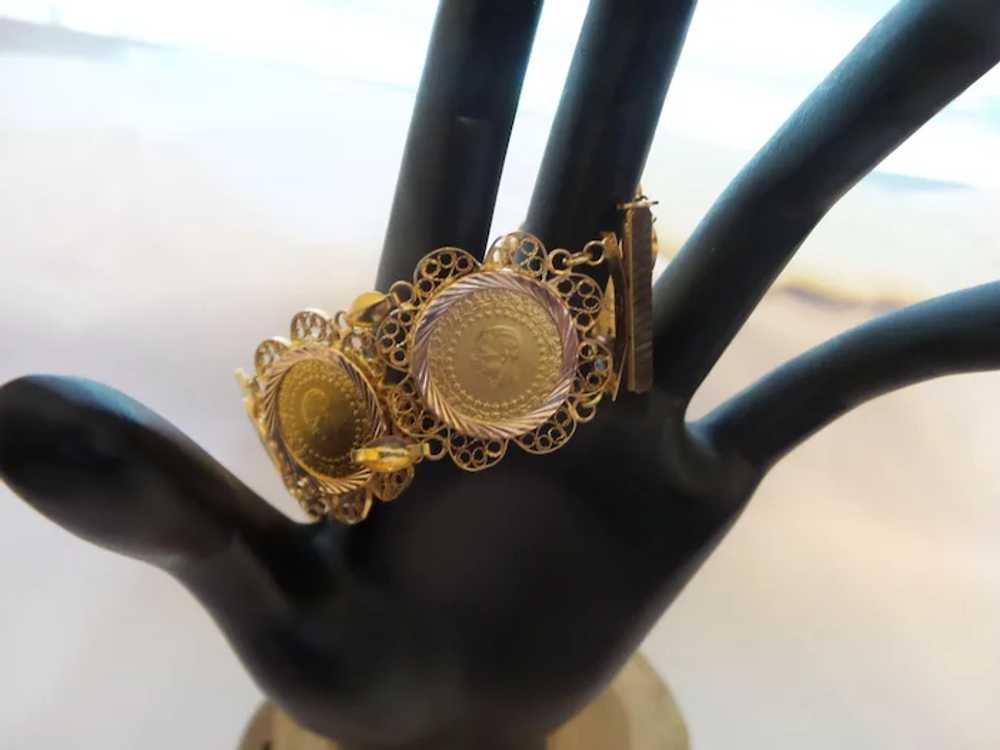 Vintage 14K Yellow Gold Filigree/Coin Bracelet - image 6