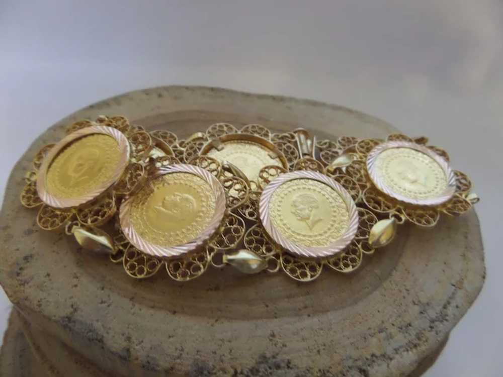 Vintage 14K Yellow Gold Filigree/Coin Bracelet - image 7