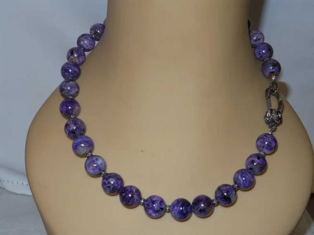Rare Purple Charoite and Black Diamond Necklace - image 10