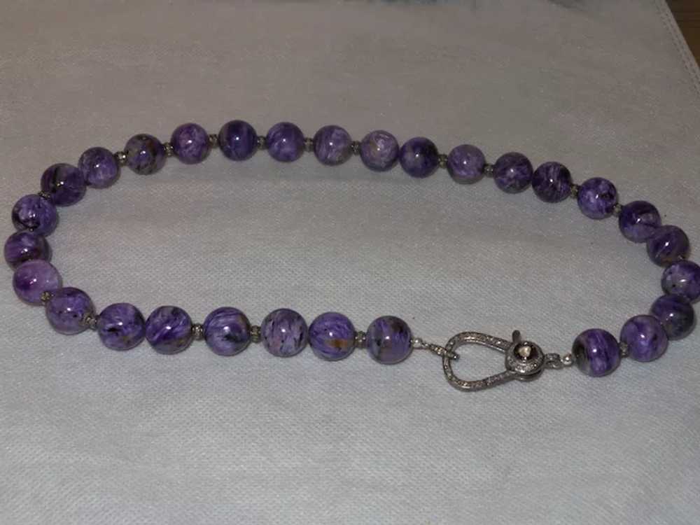Rare Purple Charoite and Black Diamond Necklace - image 11