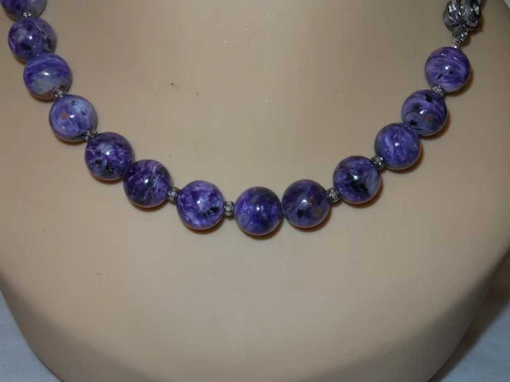Rare Purple Charoite and Black Diamond Necklace - image 12