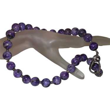 Rare Purple Charoite and Black Diamond Necklace - image 1