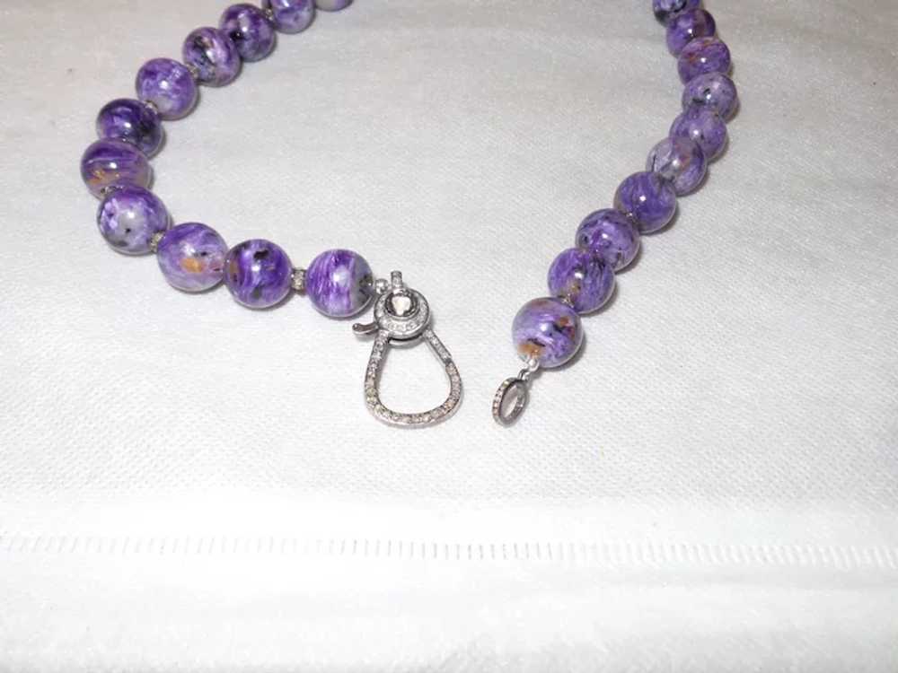 Rare Purple Charoite and Black Diamond Necklace - image 2