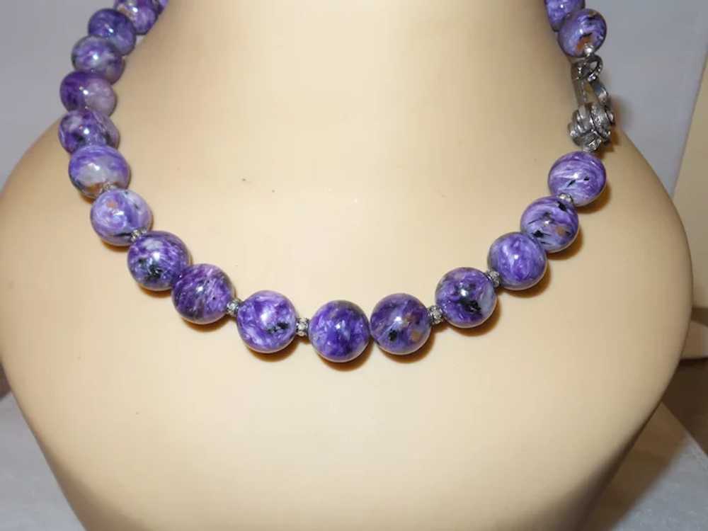 Rare Purple Charoite and Black Diamond Necklace - image 3