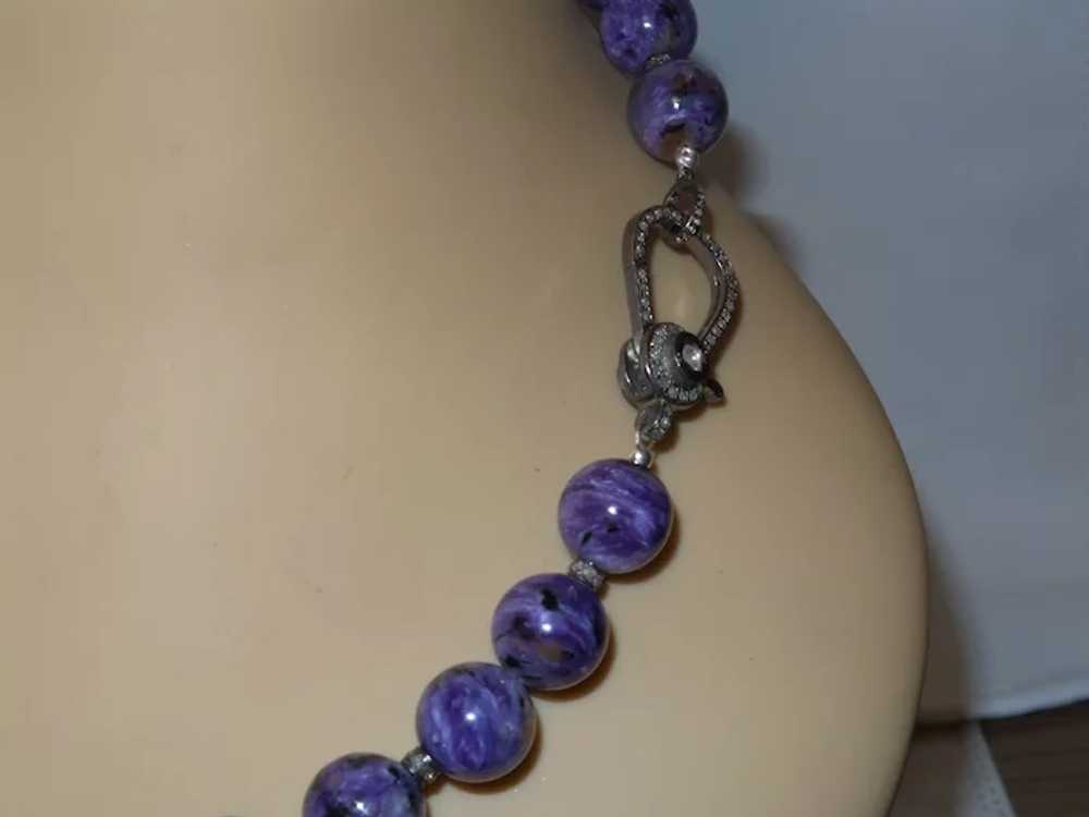 Rare Purple Charoite and Black Diamond Necklace - image 4