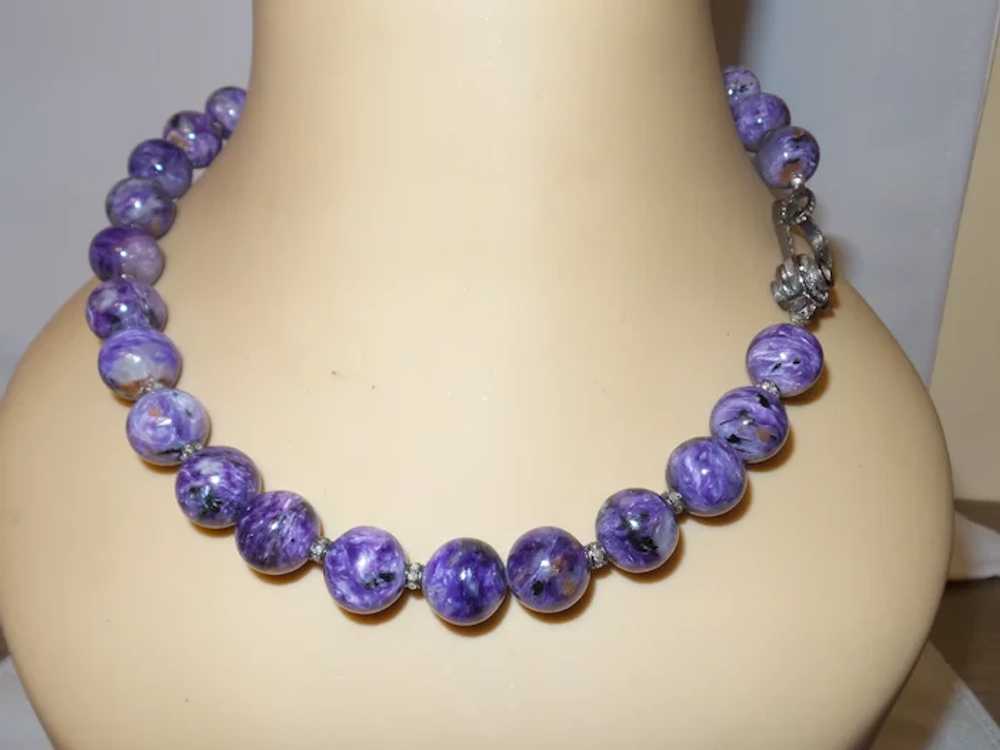 Rare Purple Charoite and Black Diamond Necklace - image 5
