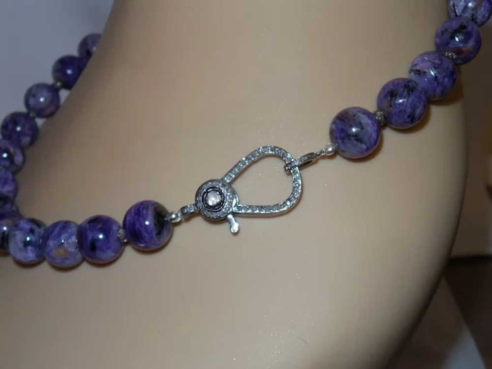 Rare Purple Charoite and Black Diamond Necklace - image 6