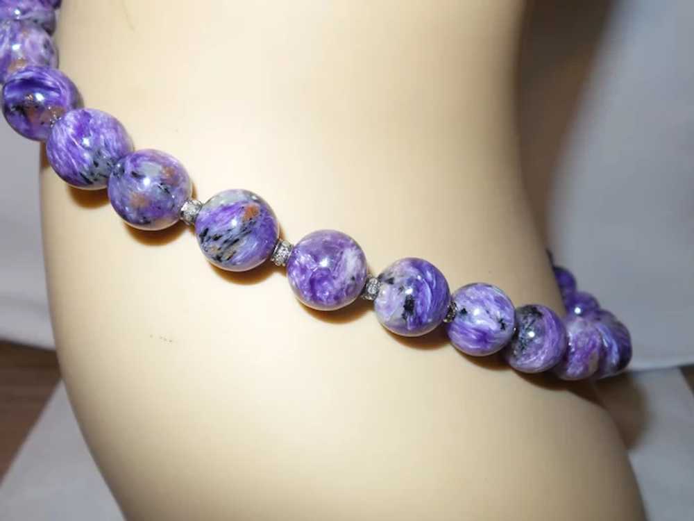 Rare Purple Charoite and Black Diamond Necklace - image 8