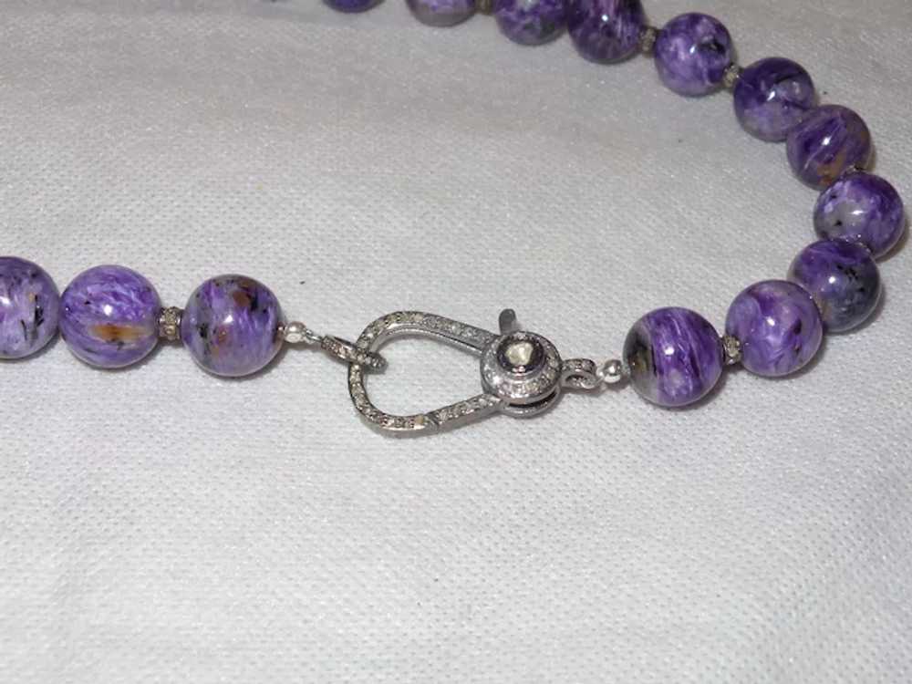 Rare Purple Charoite and Black Diamond Necklace - image 9