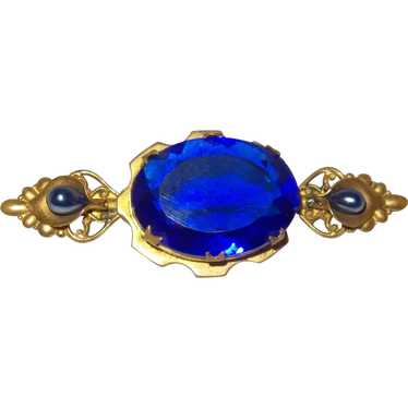 Victorian Revival Blue Glass Brooch - image 1