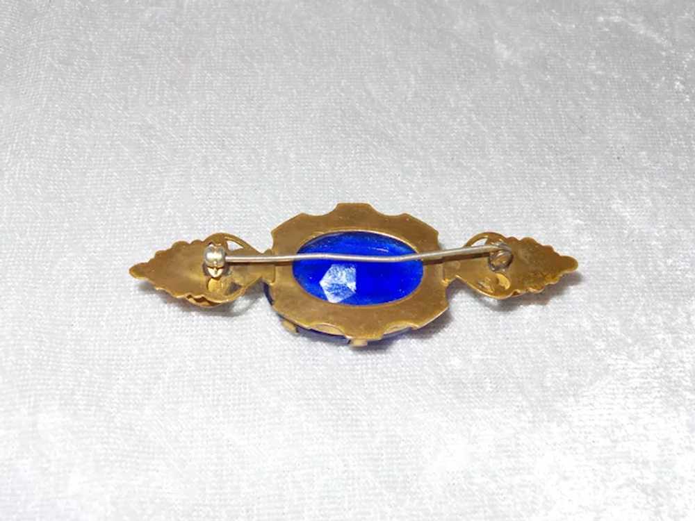 Victorian Revival Blue Glass Brooch - image 2