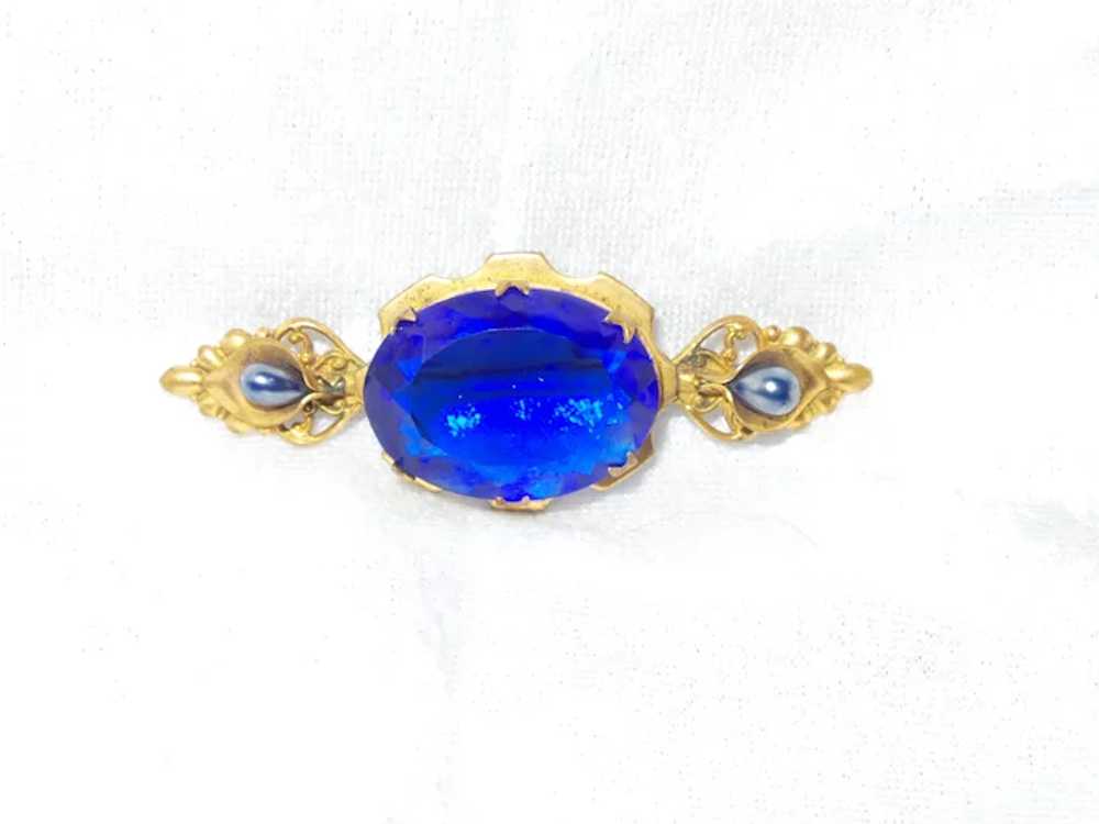 Victorian Revival Blue Glass Brooch - image 3