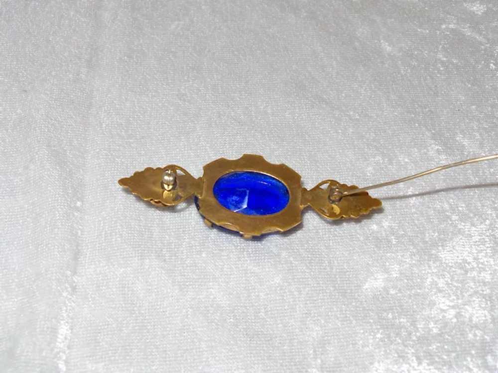 Victorian Revival Blue Glass Brooch - image 4