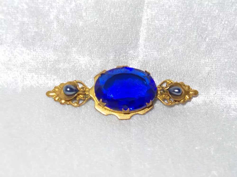 Victorian Revival Blue Glass Brooch - image 5