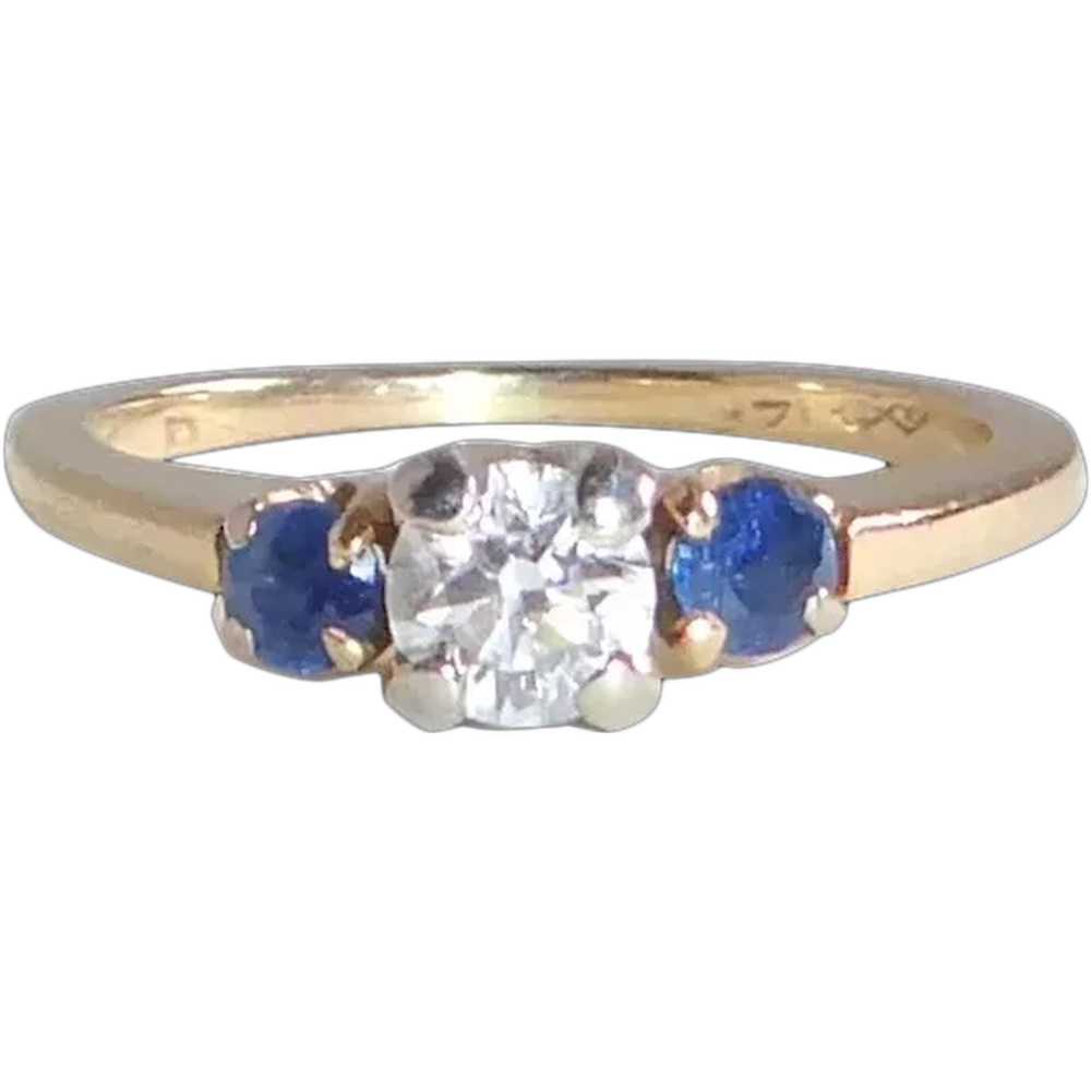 14k Sapphire & Diamond Yellow Gold Ring - image 1