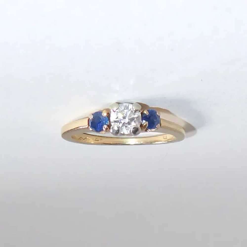 14k Sapphire & Diamond Yellow Gold Ring - image 2