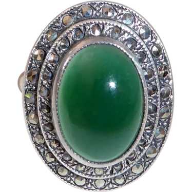 Art Deco Uncas Sterling Marcasite & Chrysoprase Ri