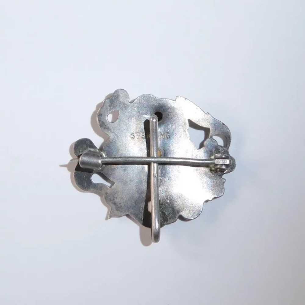 Art Nouveau Sterling Watch Pin Woman w Flowers - image 7