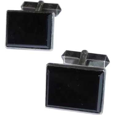 Mid-Century Sterling & Black Onyx Cufflinks