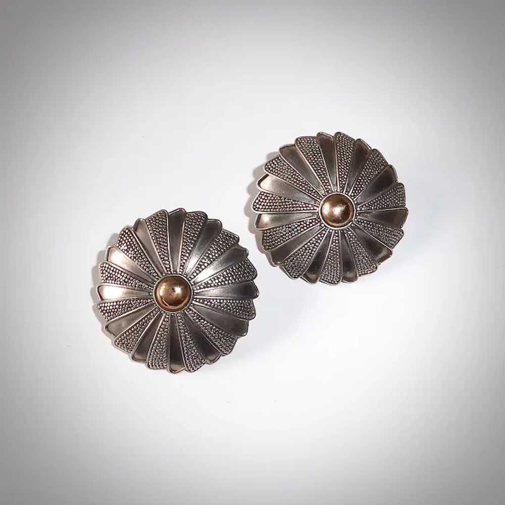 Granulated Balinese Sterling Dome Pierced Earrings - image 10