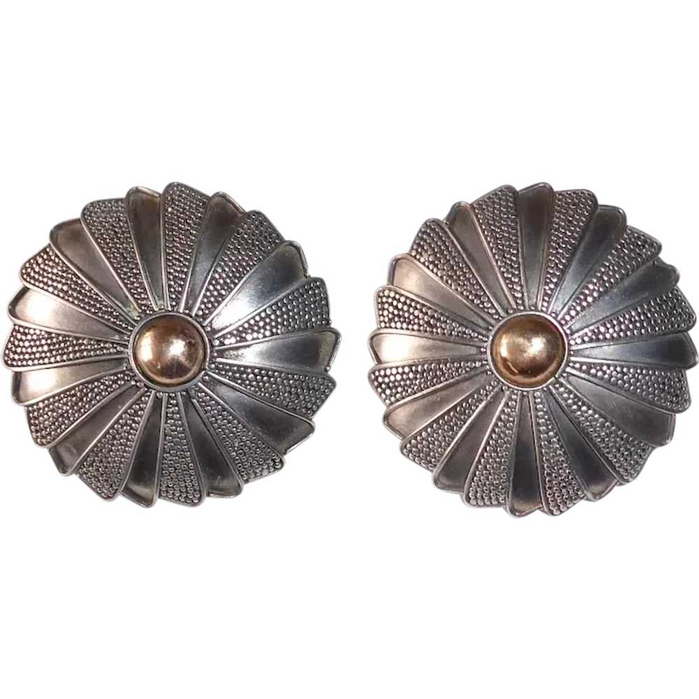 Granulated Balinese Sterling Dome Pierced Earrings - image 1