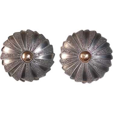 Granulated Balinese Sterling Dome Pierced Earrings - image 1