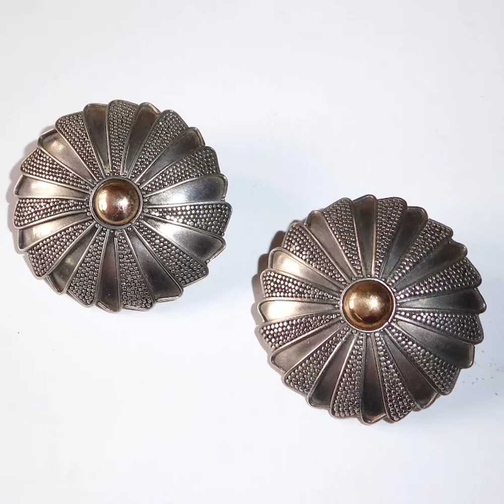 Granulated Balinese Sterling Dome Pierced Earrings - image 2