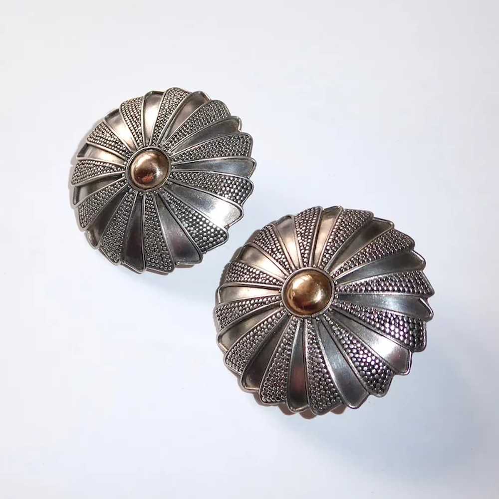 Granulated Balinese Sterling Dome Pierced Earrings - image 3