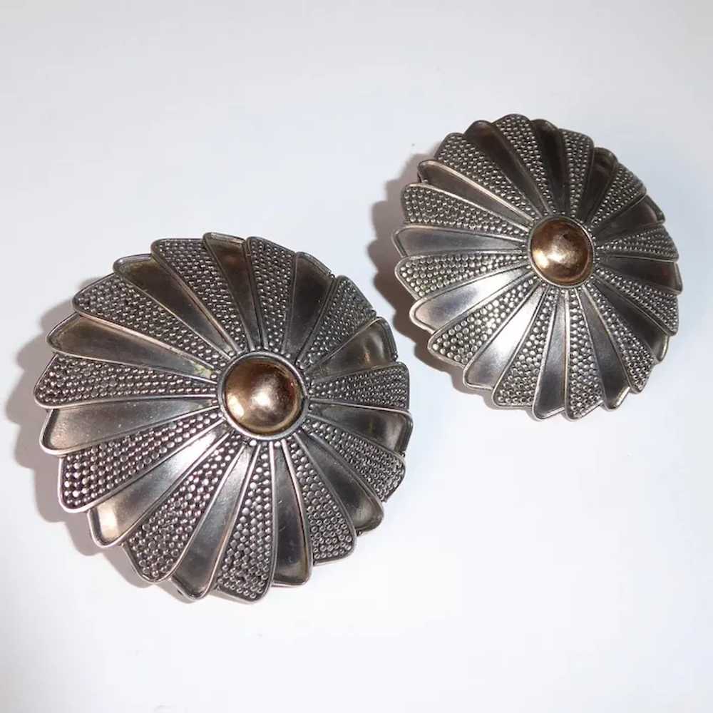 Granulated Balinese Sterling Dome Pierced Earrings - image 5