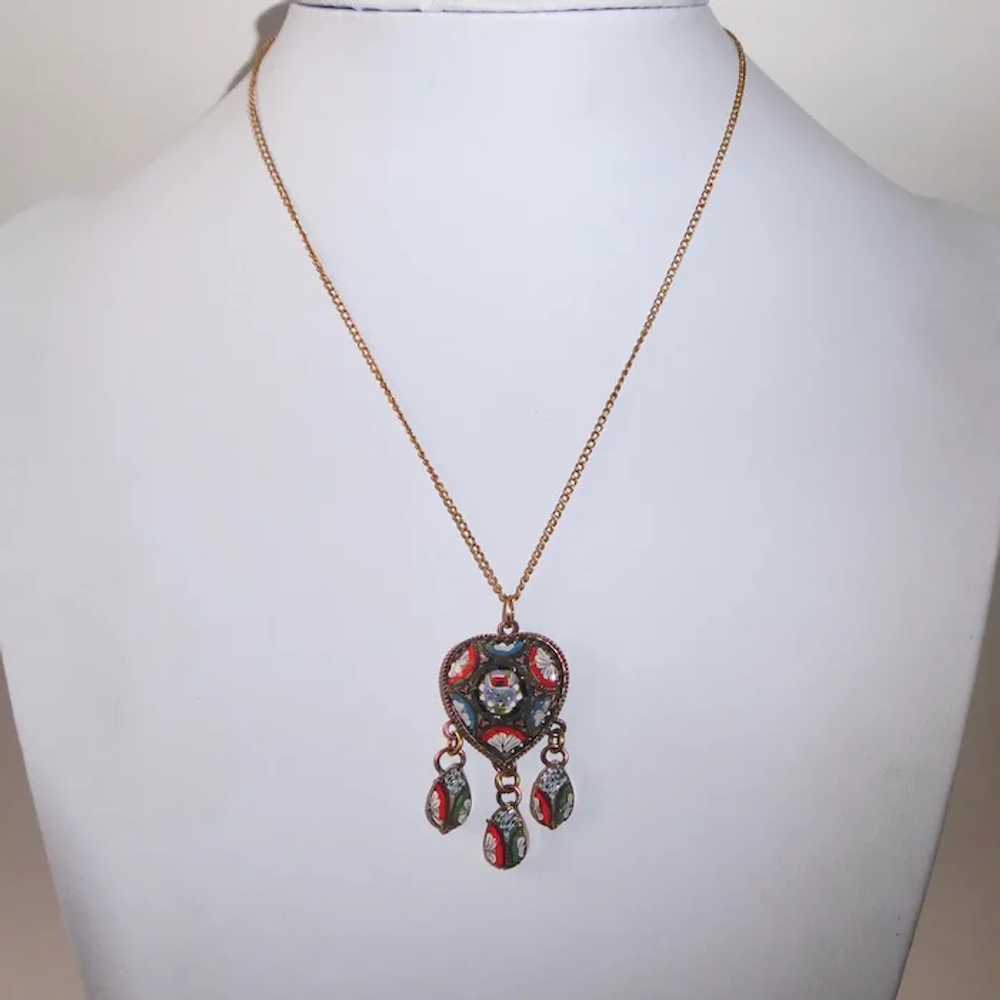 Italian Heart Mosaic Brass Pendant Necklace w 3 D… - image 11