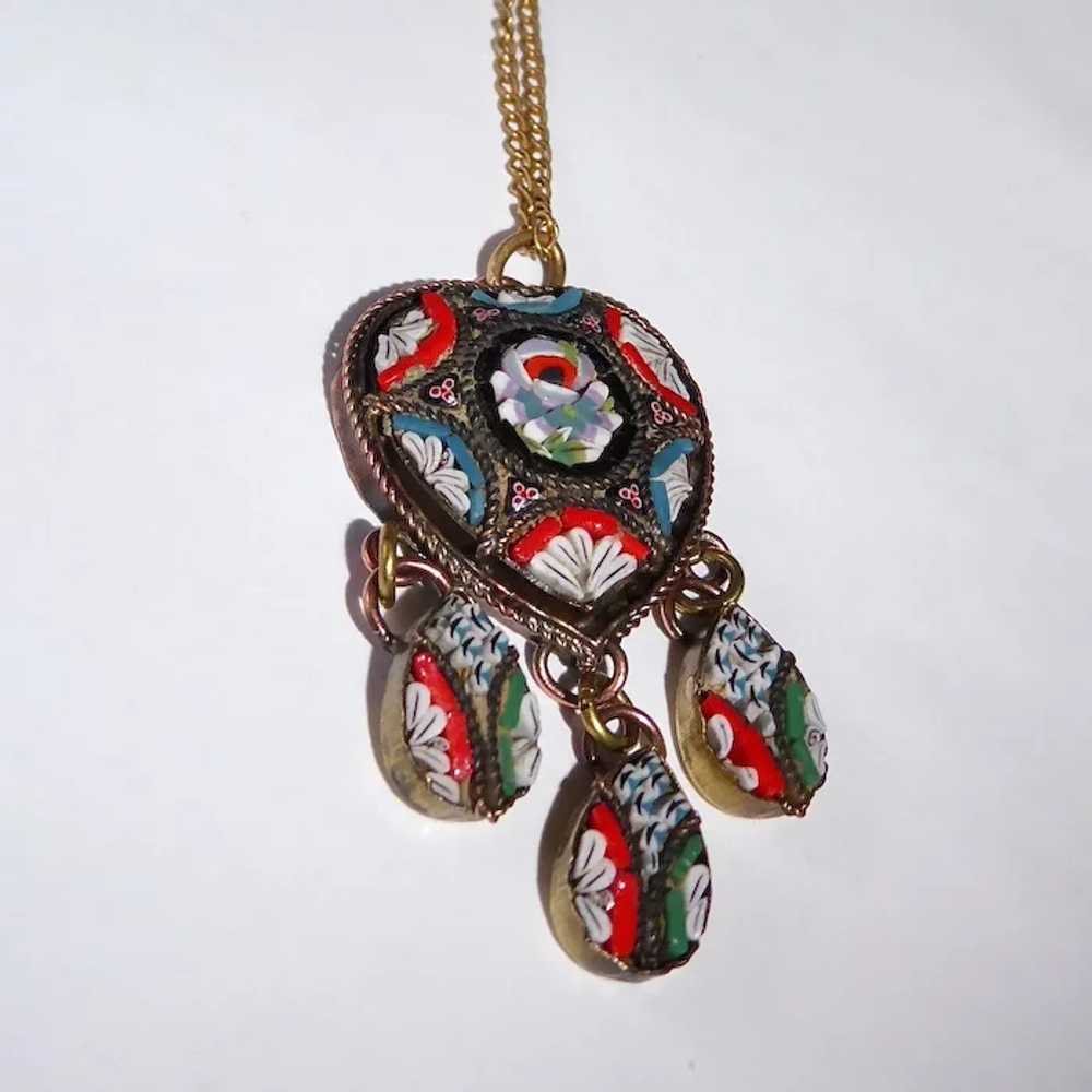 Italian Heart Mosaic Brass Pendant Necklace w 3 D… - image 6