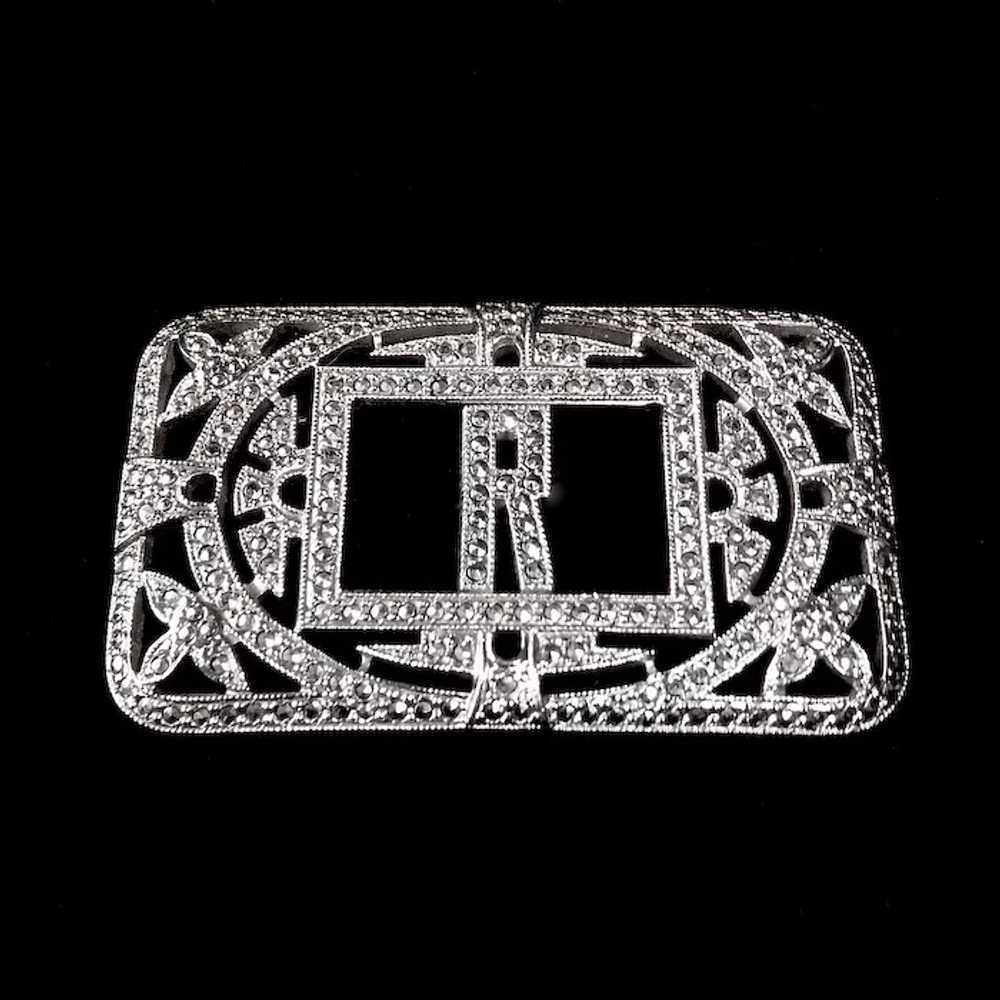Art Deco Sterling & Marcasite Sparkling R Initial… - image 10