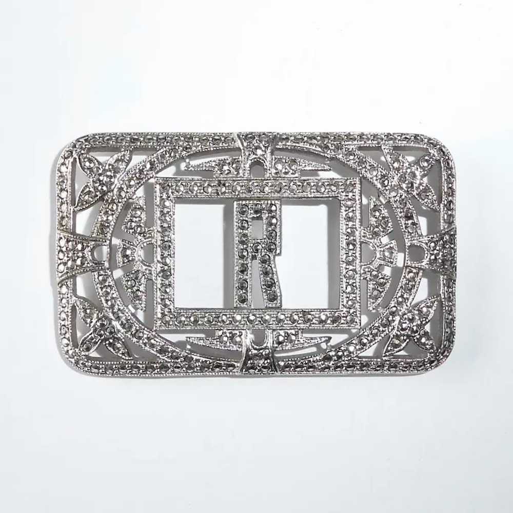 Art Deco Sterling & Marcasite Sparkling R Initial… - image 2
