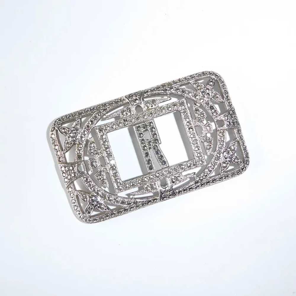 Art Deco Sterling & Marcasite Sparkling R Initial… - image 3