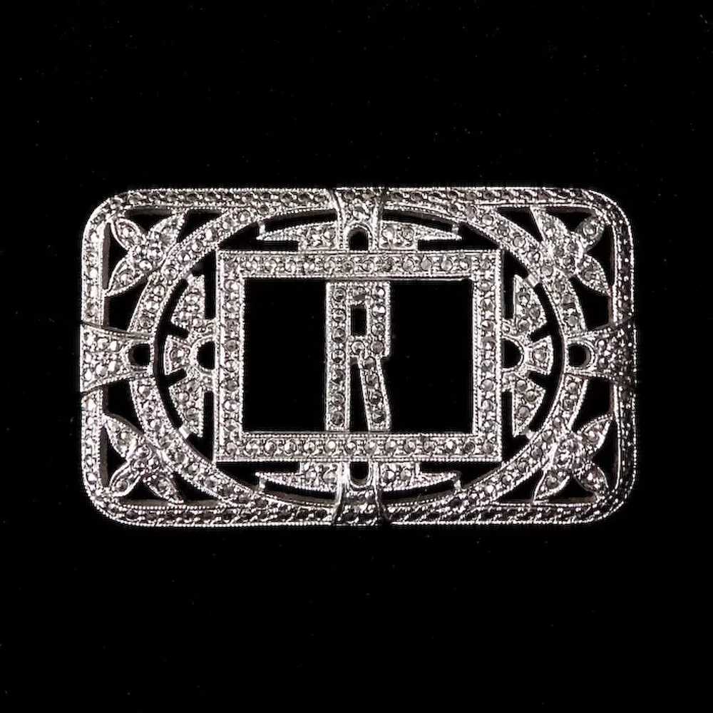 Art Deco Sterling & Marcasite Sparkling R Initial… - image 4