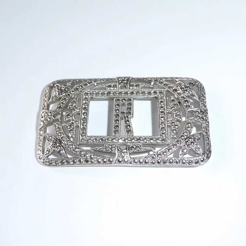 Art Deco Sterling & Marcasite Sparkling R Initial… - image 5