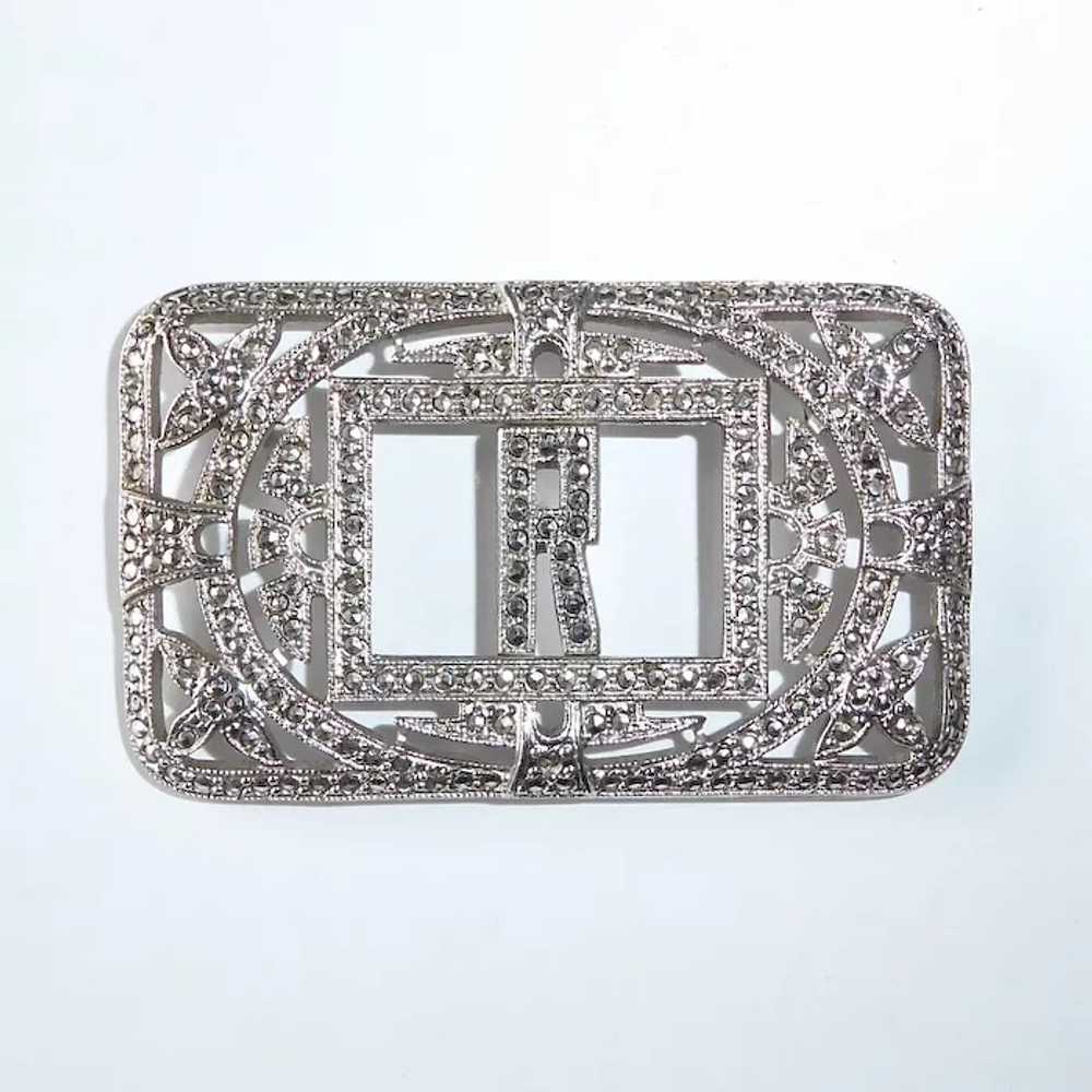 Art Deco Sterling & Marcasite Sparkling R Initial… - image 6