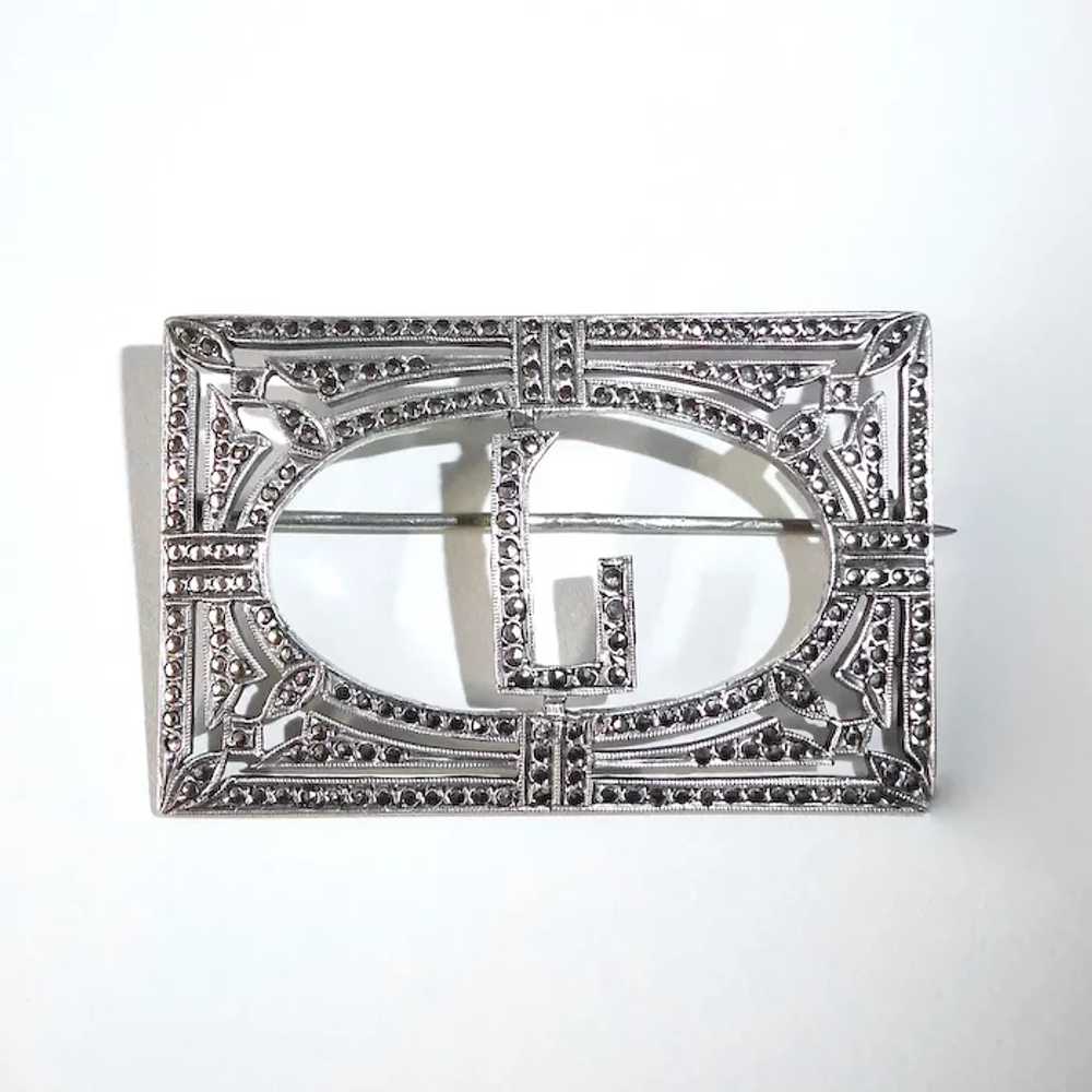 Art Deco Sterling & Marcasite Block Initial L Pin - image 12