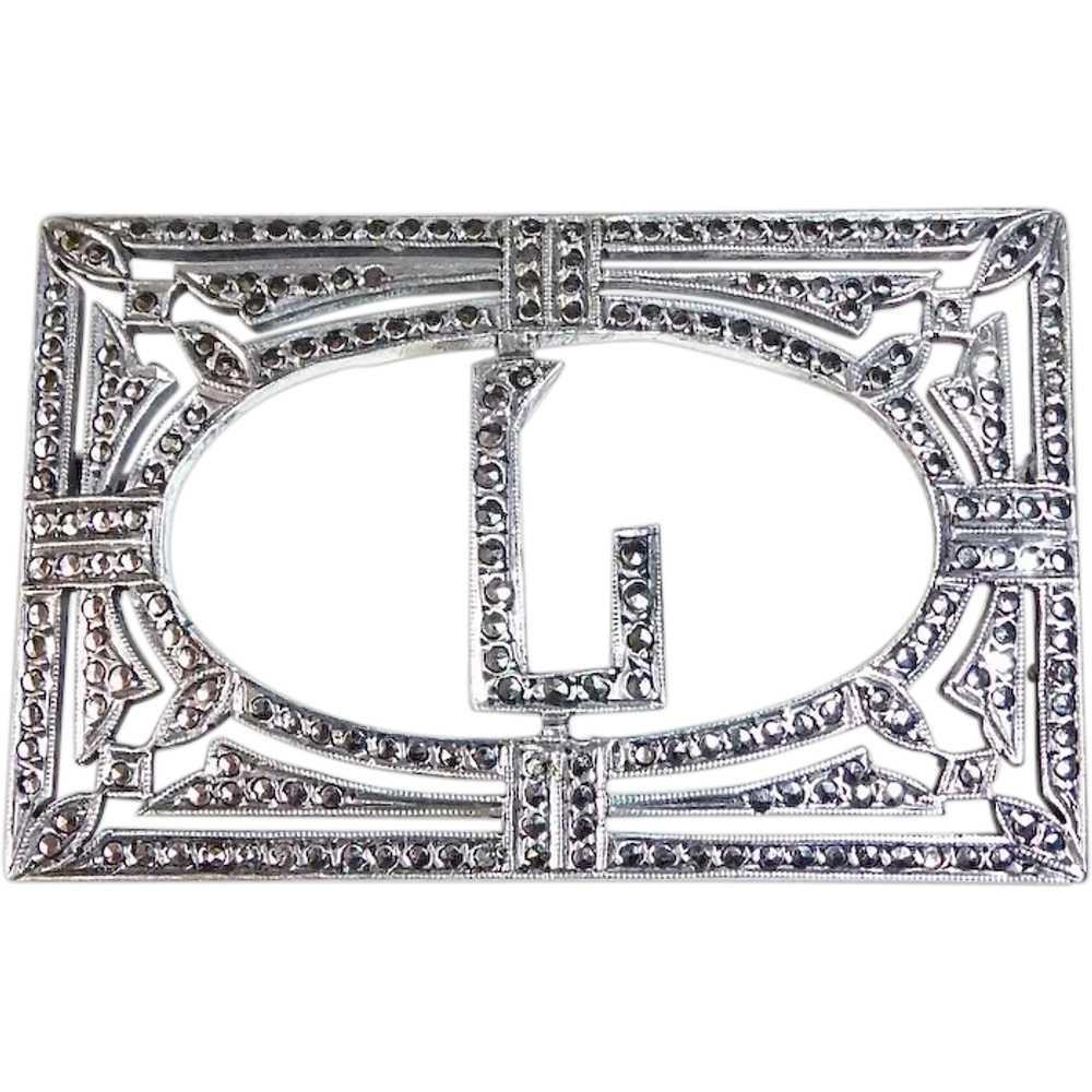 Art Deco Sterling & Marcasite Block Initial L Pin - image 1