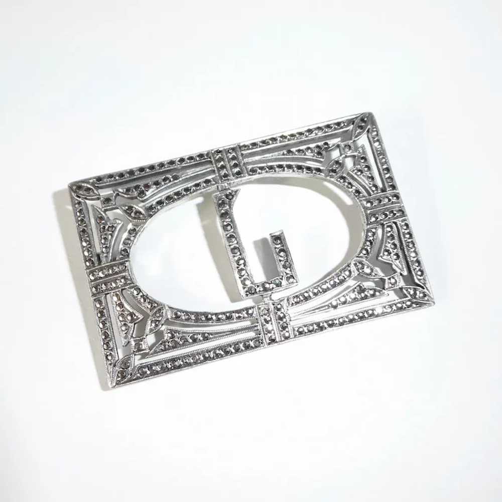 Art Deco Sterling & Marcasite Block Initial L Pin - image 4