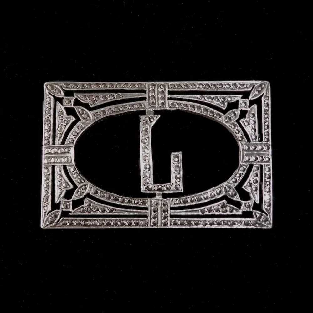 Art Deco Sterling & Marcasite Block Initial L Pin - image 5